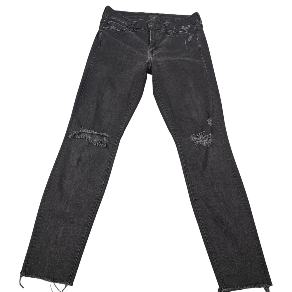 MOTHER‎ Looker Ankle Fray Jeans Black Distressed Skinny Denim Women's Size 27